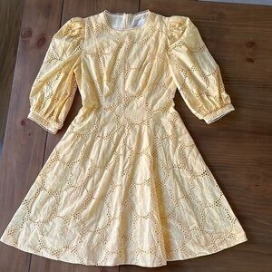 Rachel Parcell Buttercup Puff Sleeve Eyelet Embroidered Fit & Flare Dress small